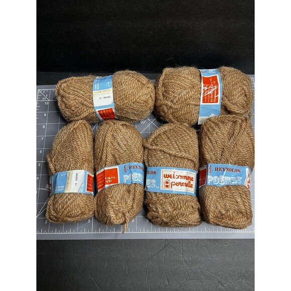 Reynolds Other - Reynolds Poemes Welcomme Wool Yarn France Brown Tan Lot Of 6 Skein NOS